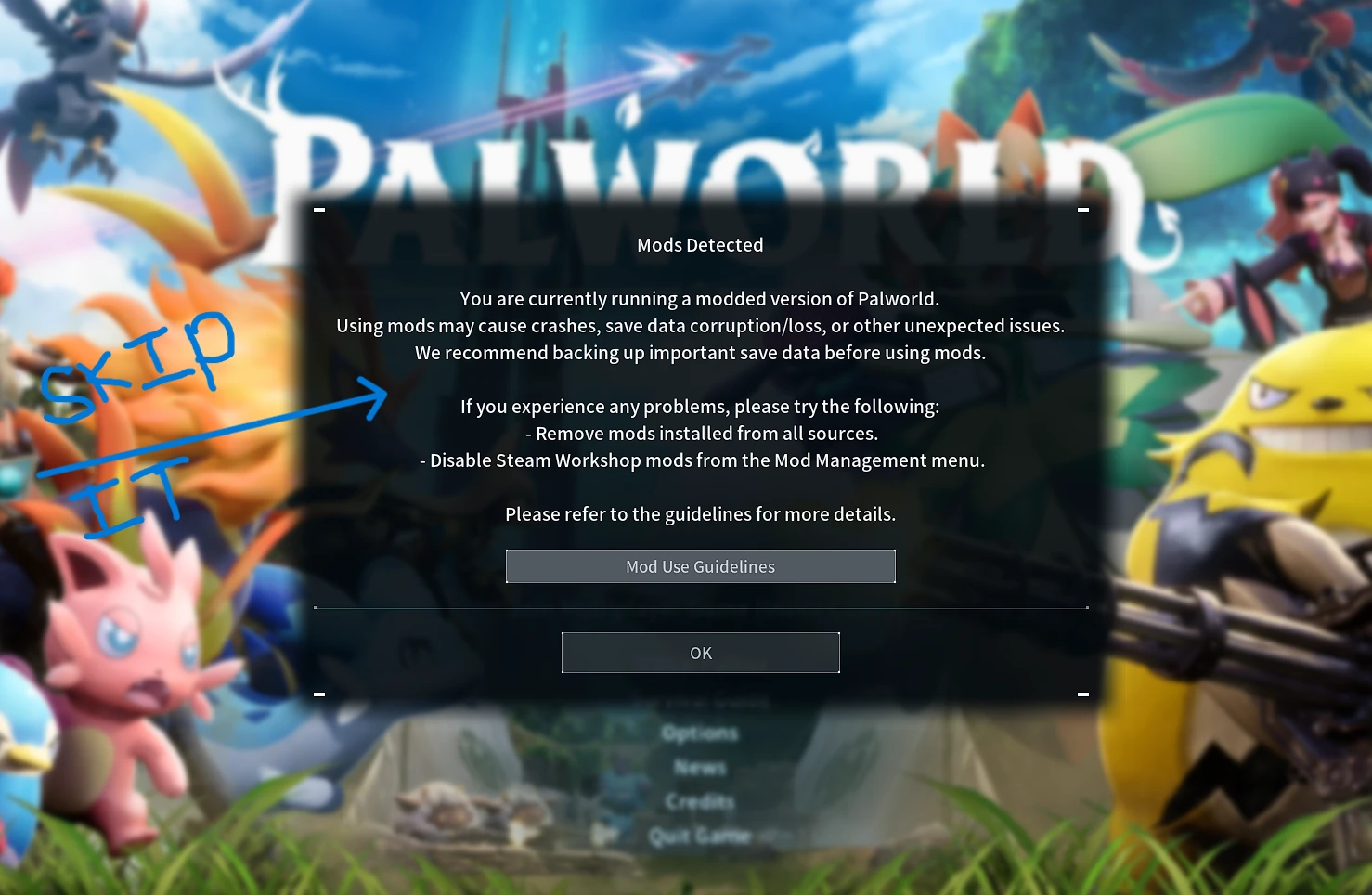Automatically Skip Mod Caution Mod Menu