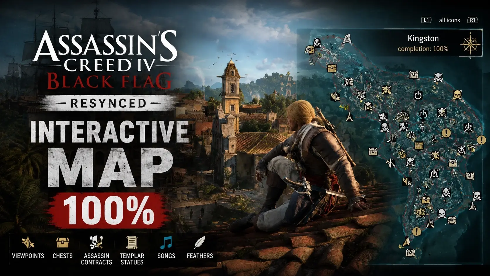 Assassin's Creed Black Flag Resynced Interactive Map 100%