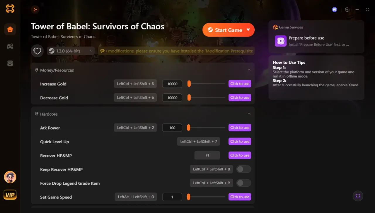 Tower of Babel: Survivors of Chaos PC Mod Menu and Trainer interface