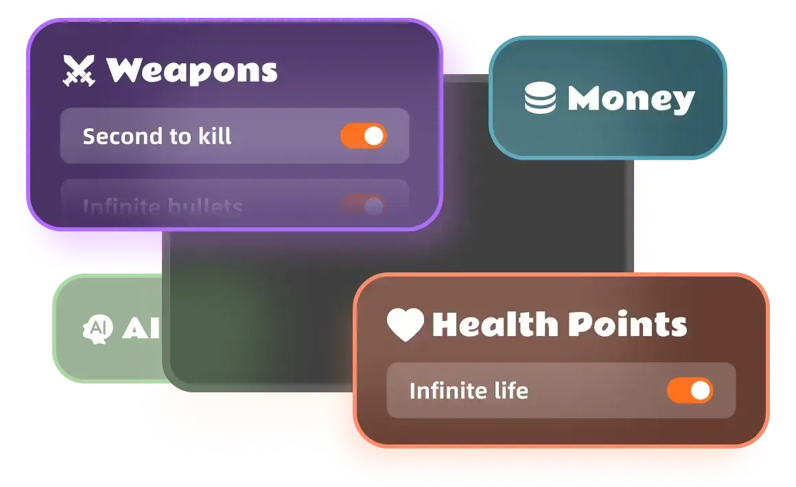 XMODhub PC game trainer interface showing toggles for infinite health, money, and weapons